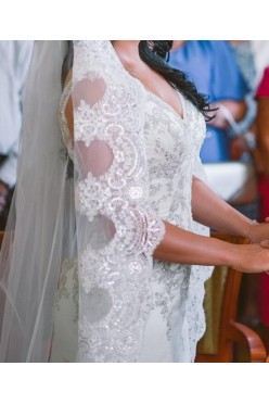 Suknia ślubna rybka odkryte plecy 36/38 + welon 4m