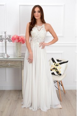 Biała sukienka maxi, na poprawiny, cyrkonie