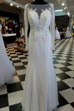 Syrenka/litera A suknia z trenem rozmiar 40 długi rękaw