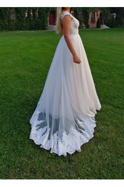 Suknia ślubna z trenem, własny projekt, jedyna , 36