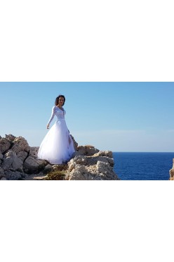 Biala suknia 175 +8 obcas r.34/36 długi rękaw