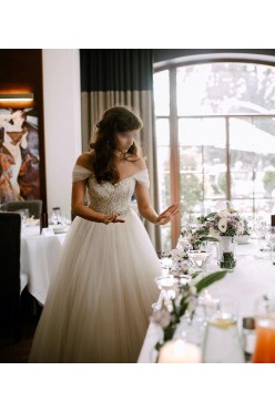 Suknia JUSTIN ALEKSANDER 8724, rozmiar:34, kolor:pearl/ivory