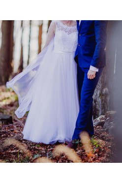 Suknia ślubna boho bez pleców biała 38 M + welon i bolerko