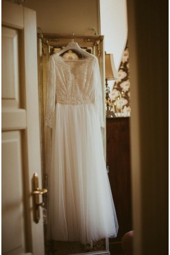 Stylowa, unikatowa suknia ślubna r.38-40 boho tiul koronka