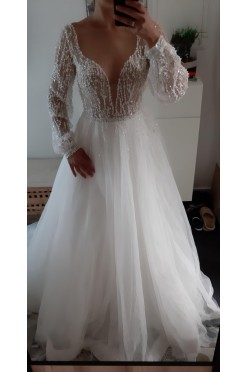 Suknia ślubna NOWA r 36 ivory princeska tren gołe plecy