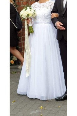 Suknia Ślubna Biała z Gipiurą