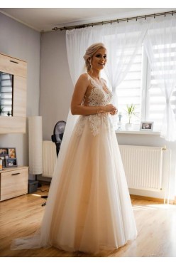 Suknia ślubna la perle iryna kotapska 38 różowa beżowa