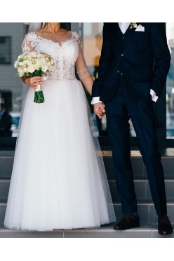 suknia ślubna princessa, tiul, koronka, r 36/38