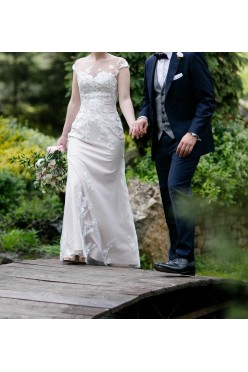 Suknia szyta hiszpańska 2w1 odpinany pas dopasowana 34 36