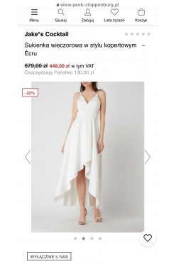 Nieużywana sukienka koktajlowa/ ślubna Peek&Cloppenburg