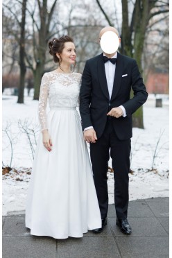 Suknia ślubna elegancka, klasyczna, gorset, tren, rozmiar 36