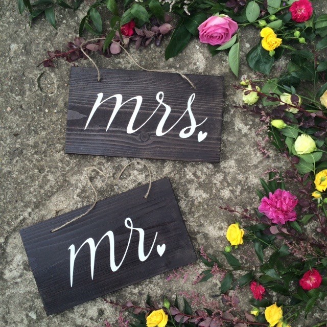 drewniane tabliczki mr & mrs