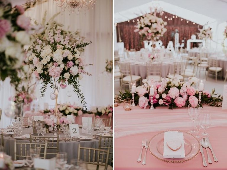 Pudrowo-różowe dekoracje weselne